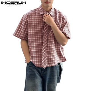 INCERUN Nam Đường Phố Hàn Quốc Hợp Thời Trang Thiết Kế Cà Vạt Áo Sơ Mi Ca Rô
