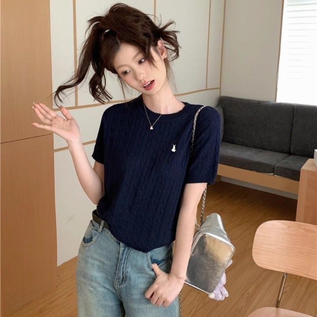 Meet-Adm Áo Len Dệt Kim, Áo Cộc Len Vặn Thừng  Mùa Hè Mới Thời Trang Ngắn -sleeved Dệt Kim T -shirt  Phụ Nữ | BigBuy360 - bigbuy360.vn