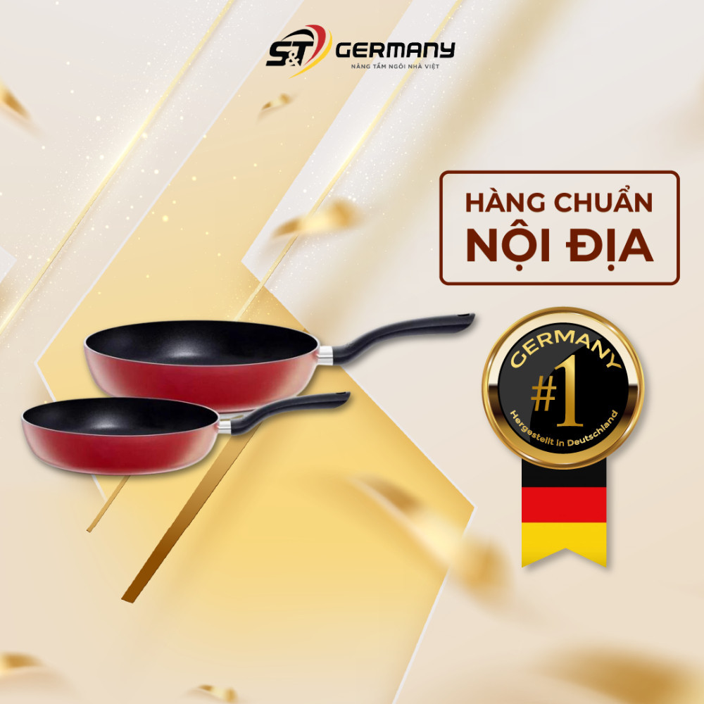 Set 2 chảo chống dính FISSLER Cenit 24 + 28cm màu đỏ made in Italya, Chảo Chống Dính Nội Địa Đức Ger