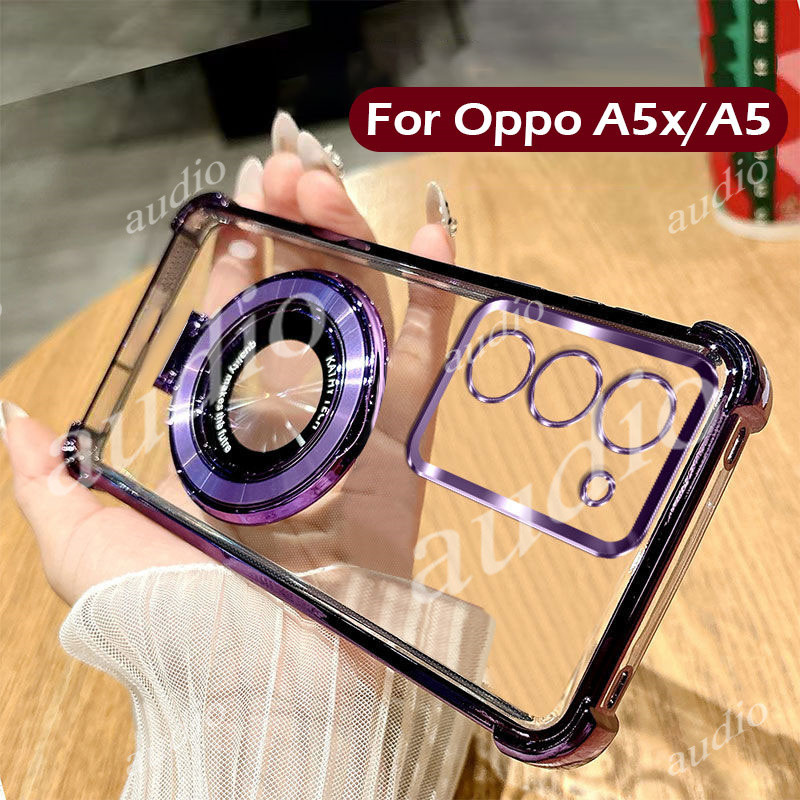 Ốp điện thoại trong suốt mạ bốn góc OPPO A5 5G 4G có giá đỡ cho OPPO A5 A5X OPPOA5 OPPOA5x 4G 5G Ốp 