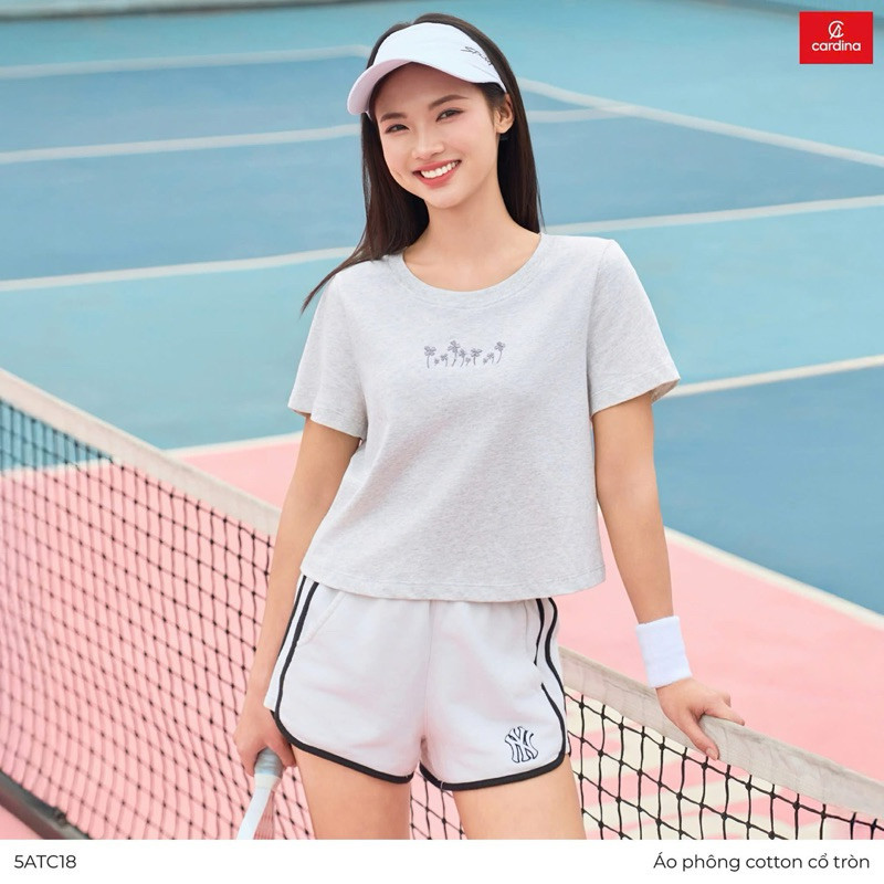 5ATC18 Áo thun nữ CARDINA cổ tròn chất liệu cotton co dãn thoải mái kiểu dáng trẻ trung năng động 4A