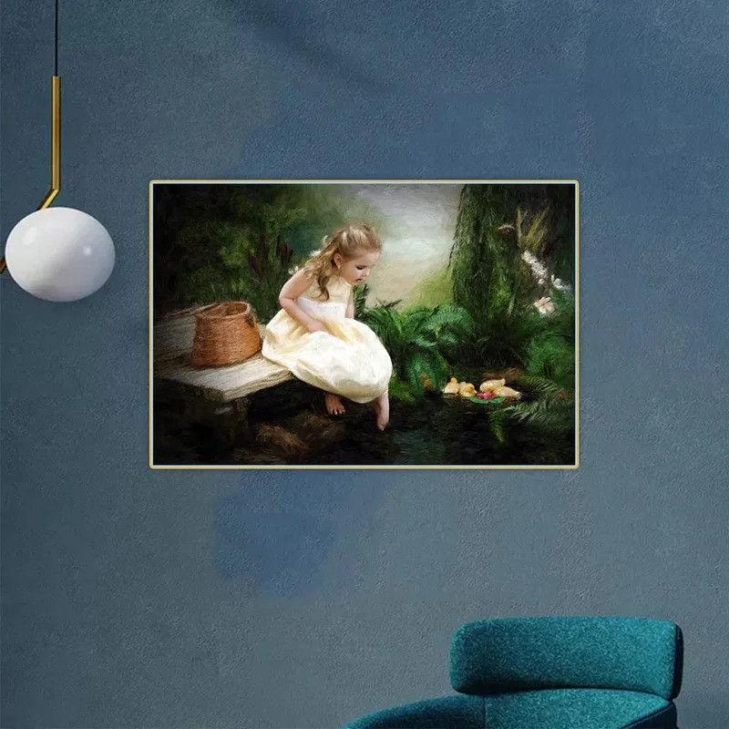 Fritz Zuber-Buhler "Bambina với vịt" Tranh sơn dầu trên vải Thẩm mỹ Trang trí tường Nền trang trí Tr