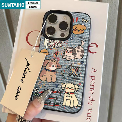 Suntaiho Ốp Lưng iPhone Xinh Denim Phong Cách Dễ Thương Chó Họa Tiết Silicon Mềm Cao Cấp Chống Sốc Cho iPhone 11 12 13 14 15 16 Pro max IP 7 8 Plus Iphon X Xs XR Xs max