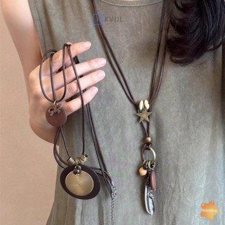 [KvJJL-t] Vòng cổ lông vũ kim loại Boho cổ điển dành cho nữ Cổ dài Dây chuyền mặt dây chuyền Tuyên bố thủ công Phụ kiện lớp trang sức mới