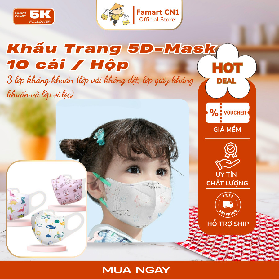 Famart - Khẩu trang y tế cho bé 5D Pro Famapro [10 cái/hộp]