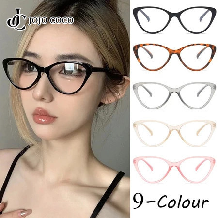 JOJO COCO Retro Kính Mắt Mèo Khung Đen Kính Chống Xanh