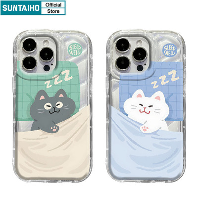 Suntaiho Mèo Dễ Thương Họa Tiết Ngủ Ốp Điện Thoại TPU Trong Suốt Mềm Cao Cấp Chống Sốc Cho iPhone 11 12 13 14 15 16 Pro max IP 7 8 Plus Iphon X Xs XR Xs max