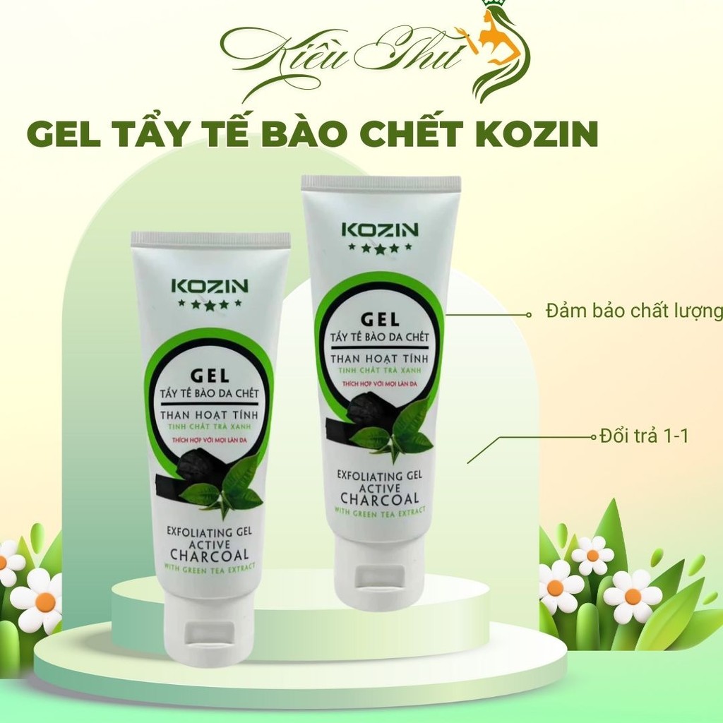 Gel Tẩy Tế Bào Chết Kozin Chiết Xuất Trà Xanh & Than Hoạt Tính Ngừa Mụn 85g - Cho Face & Body - Kiều