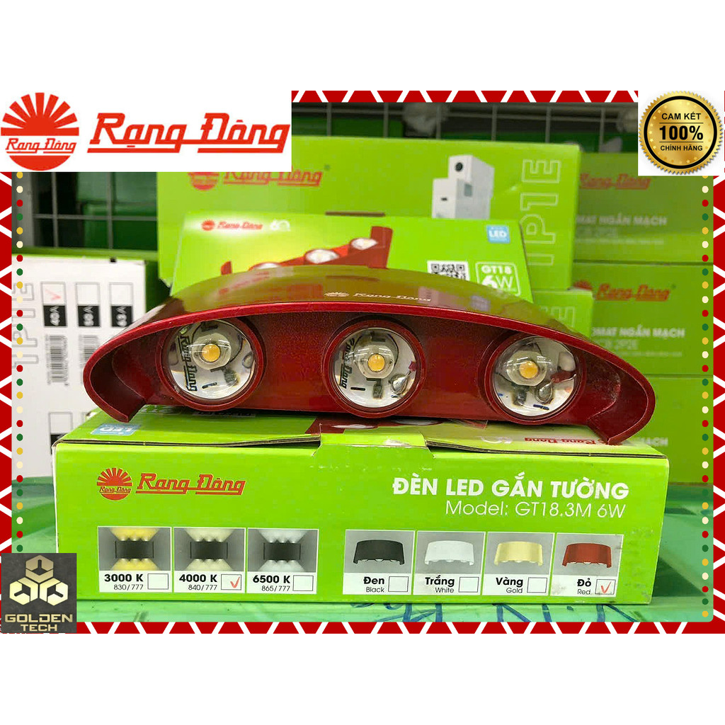 (Rạng Đông) Đèn LED gắn tường, Gắn cầu thang trang trí 6W -Hắc tường 2 phía 6 tia -Model GT18.4M 8W