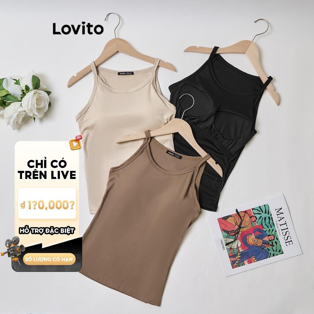 [VHL x LOVITO] Lovito Xe tăng thể thao thể thao Tấm lót ngực trơn Xe tăng thể thao dành cho nữ LNL50