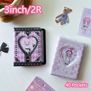3Inch / 2R Hồng Ren Kẻ Sọc Album Ảnh 40 Túi Thần Tượng Kpop Đựng Thẻ LOMO Thẻ PVC Mini Thu Thập Sách Ngôi Sao Đuổi Theo Quà Tặng