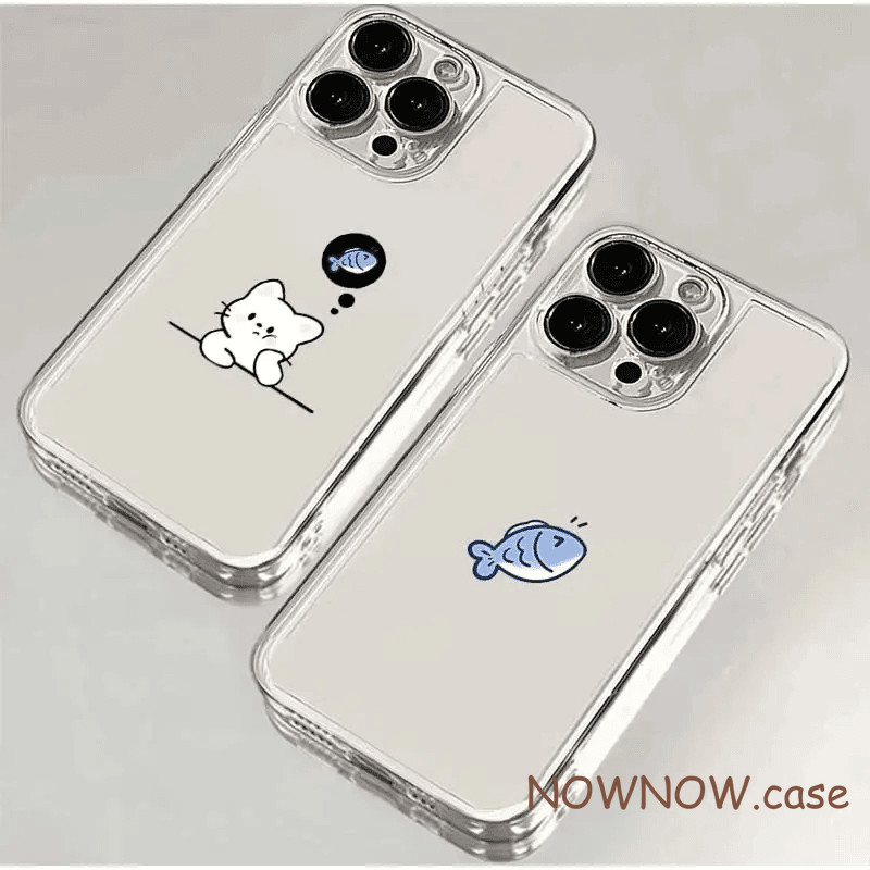 Dành Cho IPhone 16 15 14 13 12 11 Pro Max X XR XS Max 7 8 Plus Đơn Giản Và Dễ Thương Mèo Con Cặp Đôi Trong Suốt Vỏ Điện Thoại Mềm