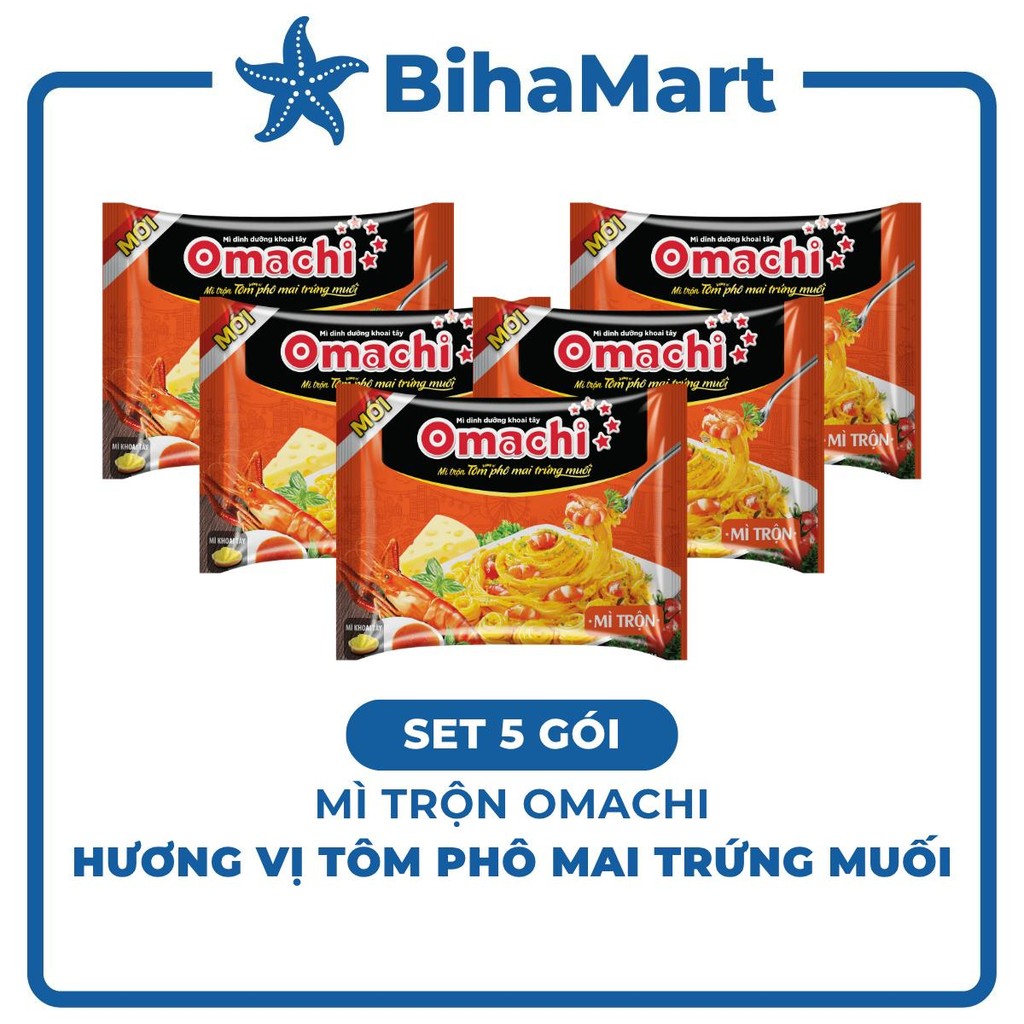[SET 5 GÓI] - MASAN - Mì trộn Omachi hương vị Tôm phô mai trứng muối, Mì trộn Tôm phô mai trứng muối