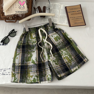 【YAOEENH】80-170CM Mùa Hè Bé Trai Phong Cách Phương Tây Quần Short Cotton Trung Lớn Trẻ Em Phiên Bản Hàn Quốc Dây Buộc Kẻ Sọc Quần Hàng Có Sẵn Vận Chuyển Nhanh