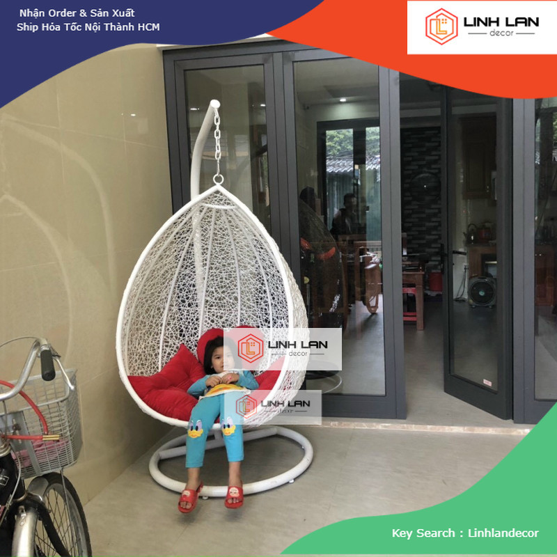 [HÀNG ĐẶT] 004 – Ghế Xích Đu Xuất Khẩu Cao Cấp, Poly Rattan Swing Chair | LinhLanDecor