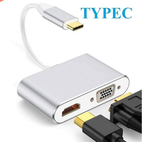 Cáp chuyển đổi từ Typec sang HDMI + VGA 2K 4K cáp typec to hdmi kết nối tivi máy chiếu