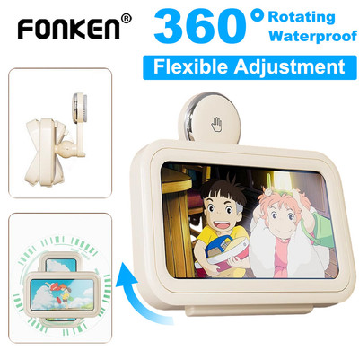 Giá đỡ điện thoại tắm chống nước Fonken 360° Giá đỡ điện thoại treo tường cốc hút xoay cho nhà bếp phòng tắm