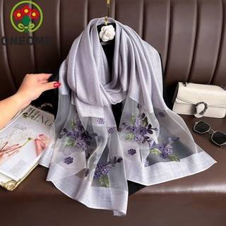 ONEOME Khăn lụa sang trọng, khăn choàng hijab nữ cỡ lớn, thời trang quấn mềm mại thêu hoa mỏng khăn ren sáng bóng