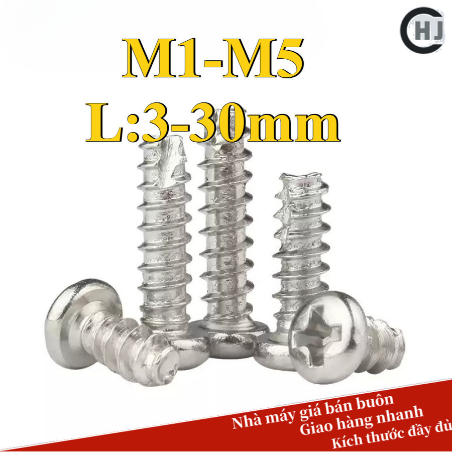 [Giao hàng nhanh] Vít răng thưa  Mạ niken  Vít bắn gỗ pake đầu tròn M1-M5 (HJC-RM-VN-w)
