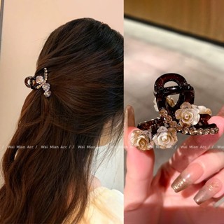Kẹp tóc nhỏ hoa hồng mới, Kẹp nhỏ đính đá ở mặt sau đầu, Phụ kiện tóc thời trang dành cho nữ