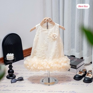 Váy bé gái 9-34kg - Đầm dáng xoè vải đũi hoa thêu kem/xanh [Mimi Meo - TD312]