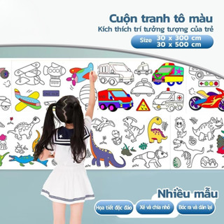 [Loại 3M] Cuộn Tranh Tô Màu Cho Bé, Có Keo Đặc Biệt Sẵn Ở Mặt Sau Của Giấy Sẵn Keo Dán Dễ Gỡ Không Bong Sơn