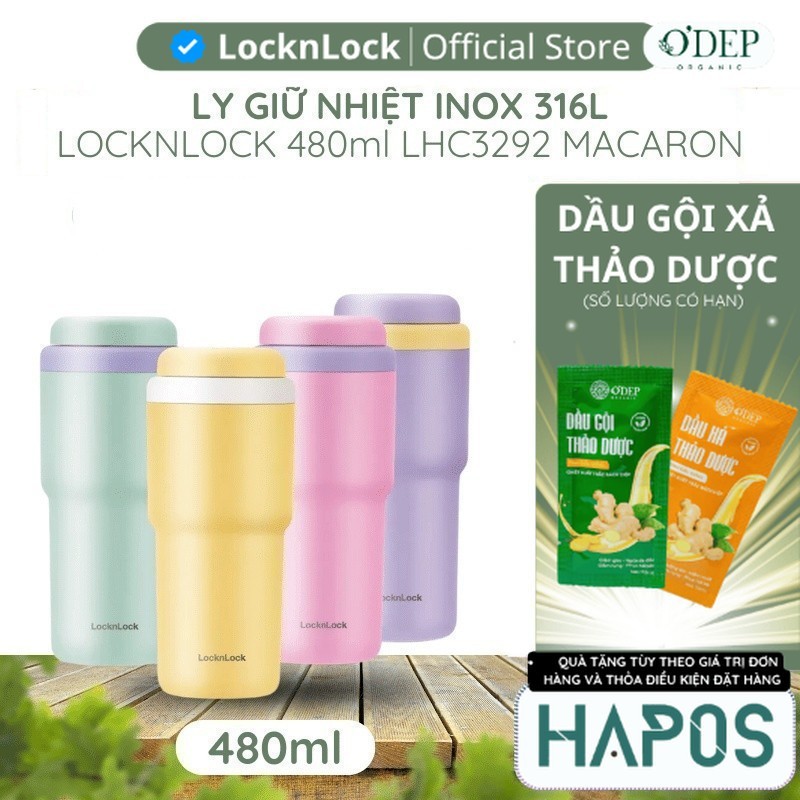 Ly giữ nhiệt LocknLock 480ml Chính hãng Inox 316L chống ăn mòn, nắp bật, miệng rộng LHC3292 -  HAPOS