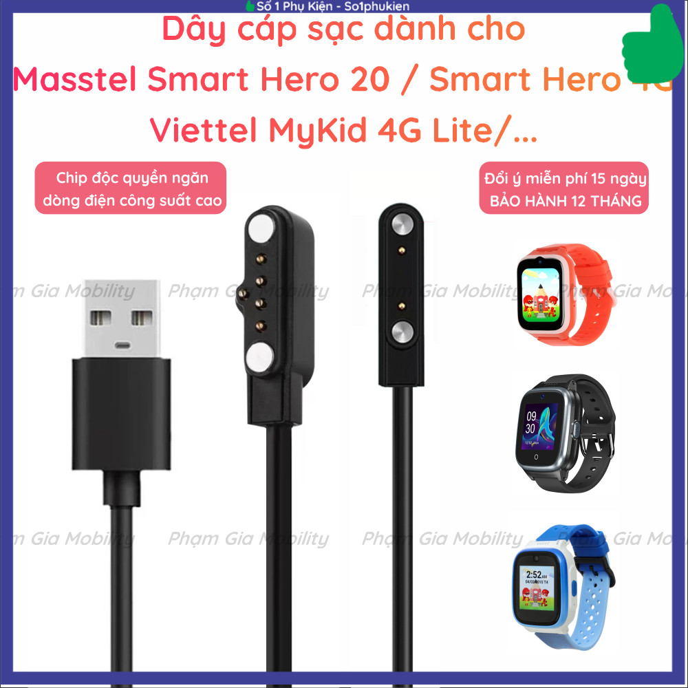 (BH 12T) Cáp sạc đồng hồ thông minh cho Masstel Smart Hero 20 4G 10 Viettel MyKid 4G Lite Drapow G4E