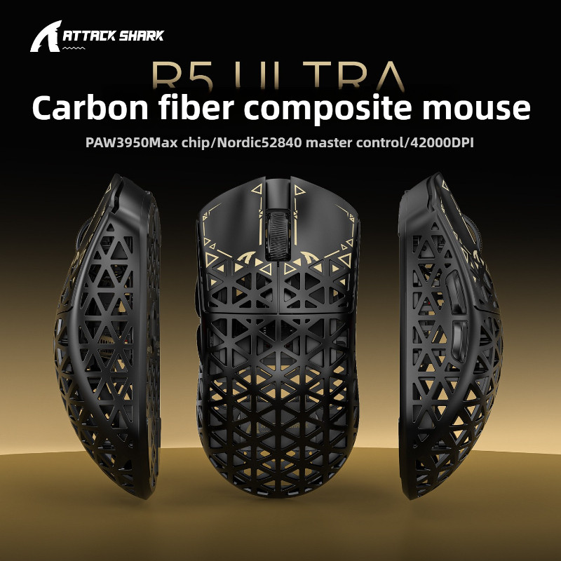 Attack Shark R5Ultra Carbon Fiber Wireless Mouse Lightweight PAW3950 Game Three Mode Bluetooth 8K Mo