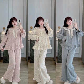 Bộ đồ ngủ tiểu thư cổ tròn Ren trước hoạ tiết hoa nhí cho Nữ xinh xắn DD53 Sammy - Quần Ngủ, Pijama, Women, Áo Ngủ