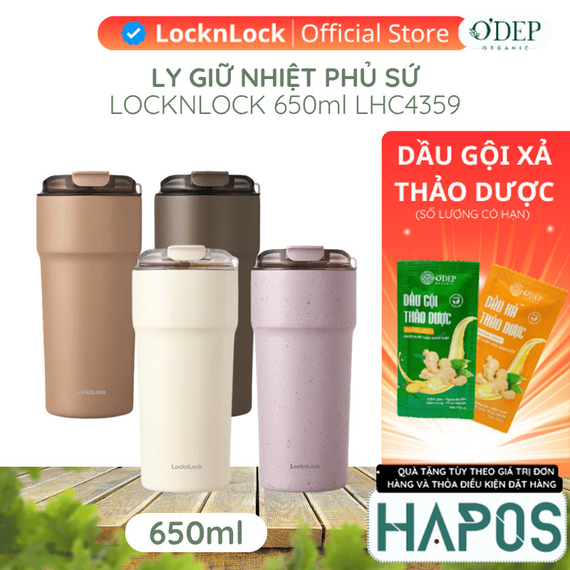 Ly giữ nhiệt phủ sứ LocknLock 650ml, Chính hãng, bằng thép không gỉ 304 Metro Cafe Tumbler LHC4359 -