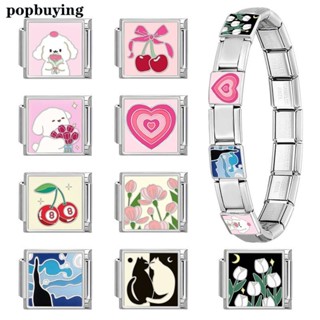 Tình yêu phổ biến Hoa hồng Ý Charm liên kết phù hợp Vòng tay thép không gỉ 9mm làm trang sức