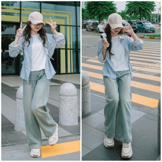Quần bò Nữ ống rộng dáng jean baggy rin zin jin suông xuông màu xanh bạc vintage S M L XL Cá Tính cao cấp