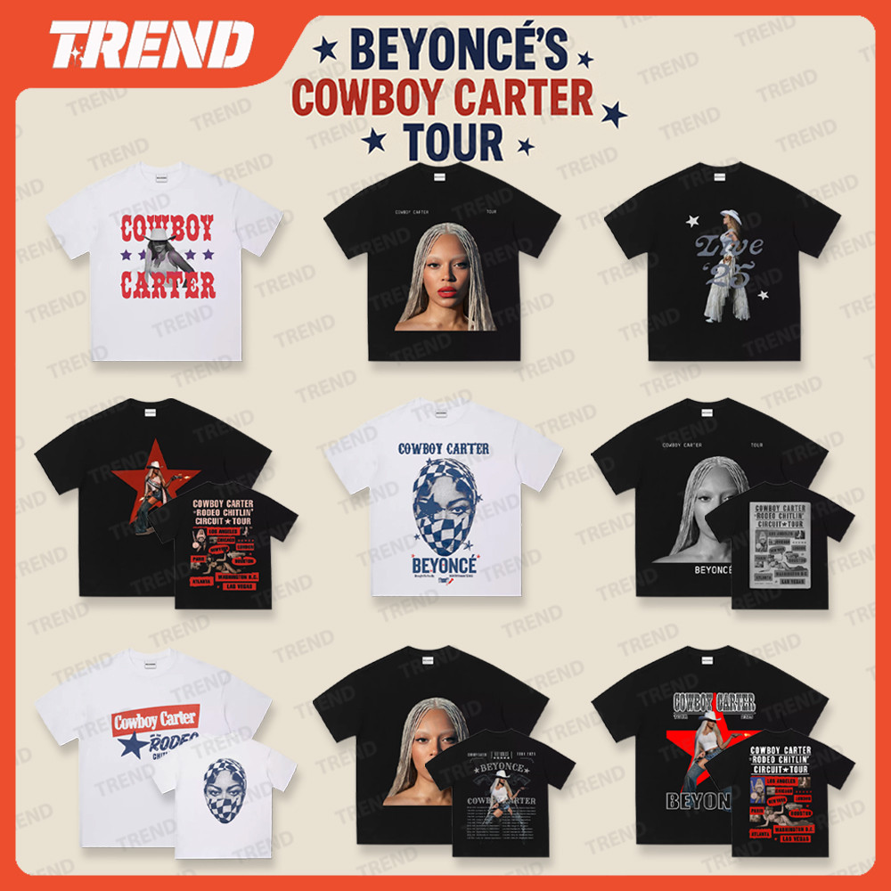 BEYONCE 2025 COWBOY CARTER TOUR MERCH Áo thun Cotton cỡ lớn dạo phố cổ điển dáng rộng in tay ngắn th