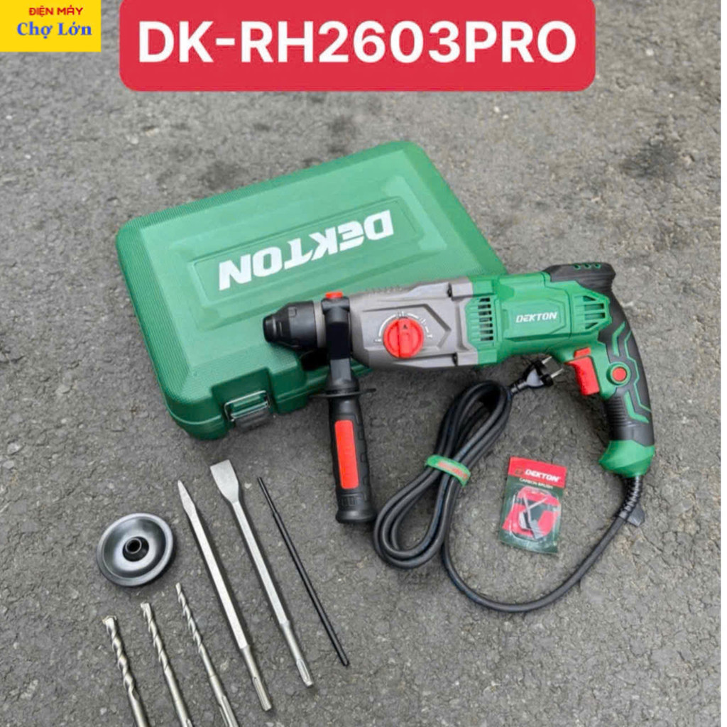 MÁY KHOAN ĐỤC 3 CHỨC NĂNG  DÙNG ĐIỆN DEKTON DK-RH 2603PRO tặng 5 mũi 3 khoan 2 đục Điện Máy chợ lớn 