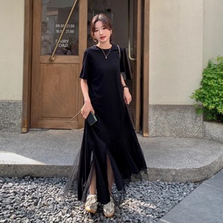 Đầm Maxi Dài Bigsize 150kg Tay Ngắn Voan Chắp Vá Dáng Rộng Kiểu Hàn Quốc Mùa Hè Váy Thời Trang Đẹp Cho Nữ