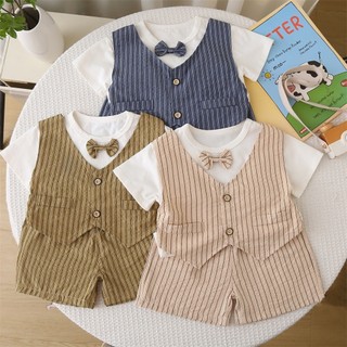 0 Bé Trai Nơ Áo Vest Tay Ngắn Phù Hợp Với Bé Trai Bé Quần Short Thường Ngày Bộ Đồ Hai Mảnh