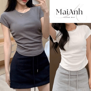  Áo thun rút eo Basic Vải Cotton Mềm mịn Co Giãn dễ phối đồ Áo thun hottrend hách dáng siêu xinh 