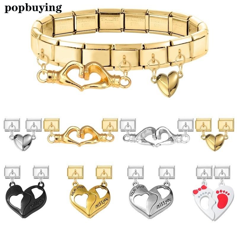 Từ Thu Hút Trái Tim Bạc Vàng Quyến Rũ Ý Liên Kết Phù Hợp Với 9 Mm Vòng Tay Thép Không Gỉ Trang Sức Tự Làm