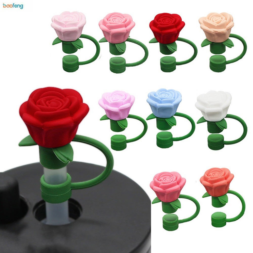 10mm Chai Nước Silicon Ống Hút Hình Hoa Hồng Ống Hút Nắp Nắp Silicon Tumbler Ống Hút Đầu Cho Owala T