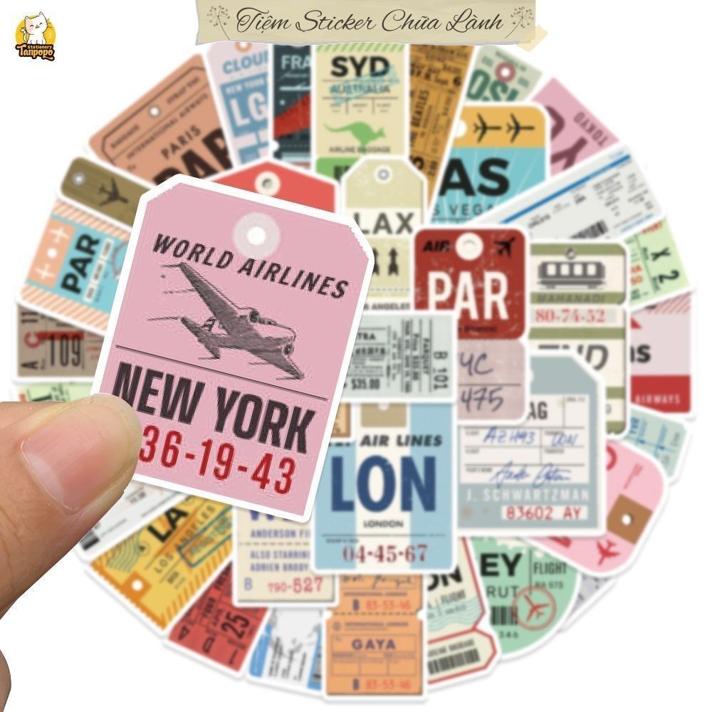 Set 40 cái sticker chống nước TEM TICKET DU LỊCH TRAVEL KHÁM PHÁ dán mũ bảo hiểm vali laptop CN437