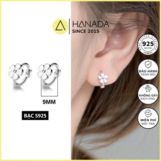 [BH TRỌN ĐỜI] Khuyên Tai BẠC 925 HANADA Đeo Vành Tai Bấm Bật Hoa Trắng  Đơn Giản Nữ 1826 E5