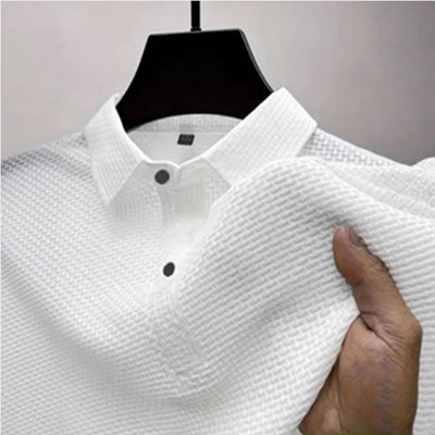 Áo Thun Nam Ice Silk Đơn Giản Màu Trơn Lưới Ngắn Tay Rời Văn Phòng Kinh Doanh Đa Năng Ve Áo Thoải Mái Thoáng Mát Cảm Giác LY22