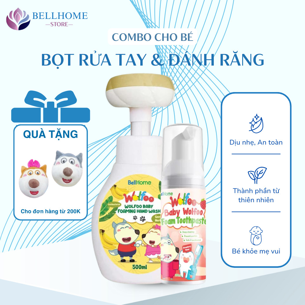 Bọt rửa tay cho bé Wolfoo Baby - Kem đánh răng dạng bọt Wolfoo Baby An toàn Dịu nhẹ Không cay