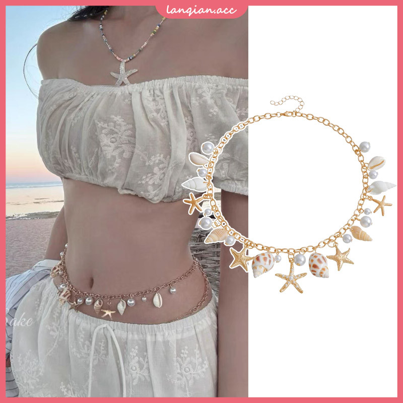 Con Sao Biển Eo Dây Xích Nữ Phong Cách Bohemian Ngọc Trai Mặt Dây Chuyền Cơ Thể Gợi Cảm Bên Biển Du Lịch Ảnh Phụ Kiện
