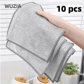 WUZIA 10 chiếc Vải làm sạch dây thép, Sản phẩm làm sạch chống dính Dây rửa chén, Vải đĩa hai mặt chống trầy xước một lớp bền bỉ Nhà bếp