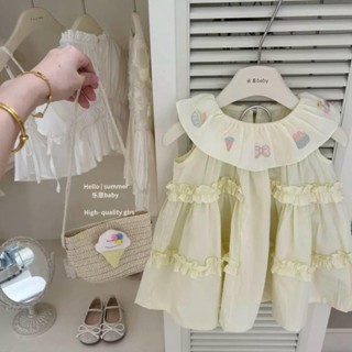 [SALE] V352: Váy Đầm Babydoll Kem Vàng Xinh Kèm Túi Kem Hè Mát Bé Gái Qc