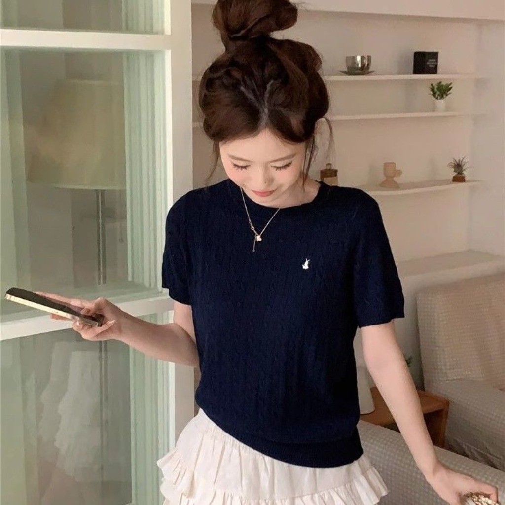 Meet-Adm Áo Len Dệt Kim, Áo Cộc Len Vặn Thừng  Mùa Hè Mới Thời Trang Ngắn -sleeved Dệt Kim T -shirt  Phụ Nữ | BigBuy360 - bigbuy360.vn