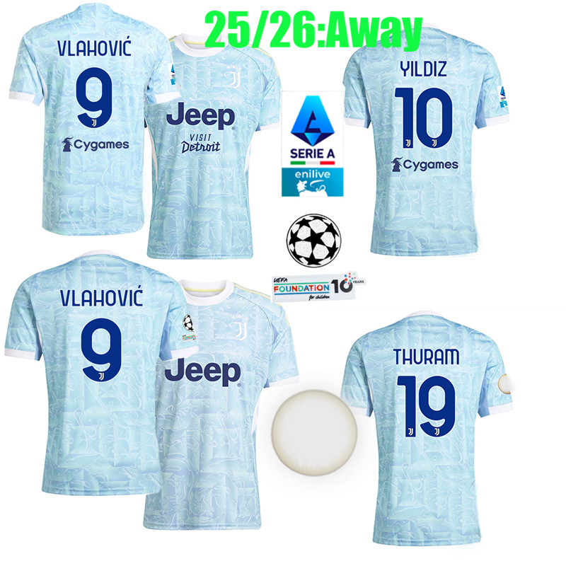 Áo bóng đá VLAHOVIC 25/26 Juventus Sân khách Jersey với YILDIZ, THURAM, LOCATELLI, CAMBIASO, BREMER,