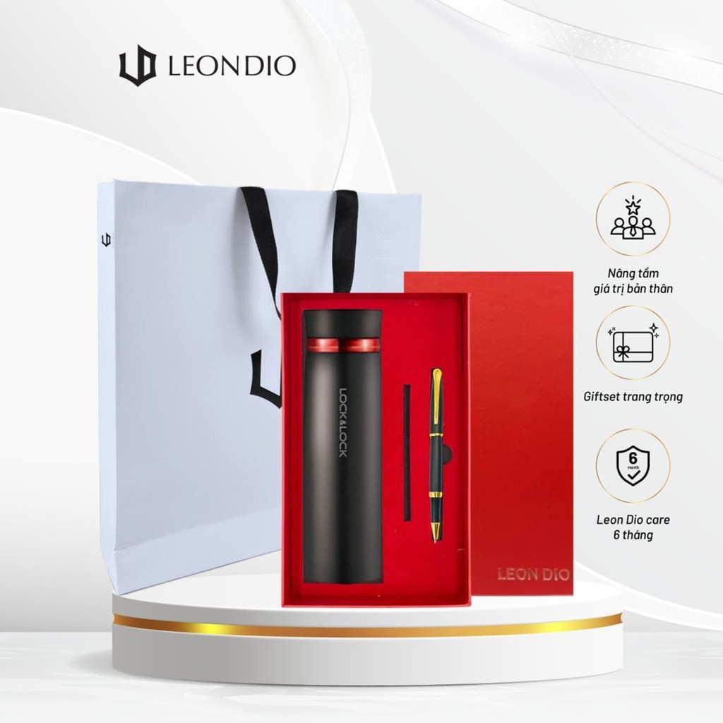 GIFT SET Bộ Quà Tặng Leon Dio Bút Matte Hill, Bình Giữ Nhiệt chính hãng LocknLock LHC4131 450ml